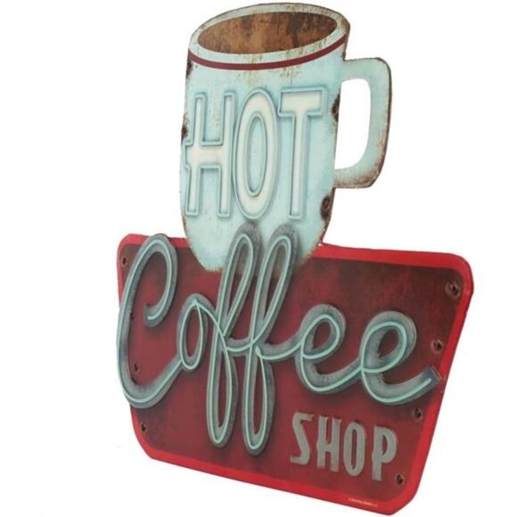 Hot Coffee Shop Embossed Metal Sign - Vintage Diner Coffee Sign for Kitchen - Picture 2 of 8